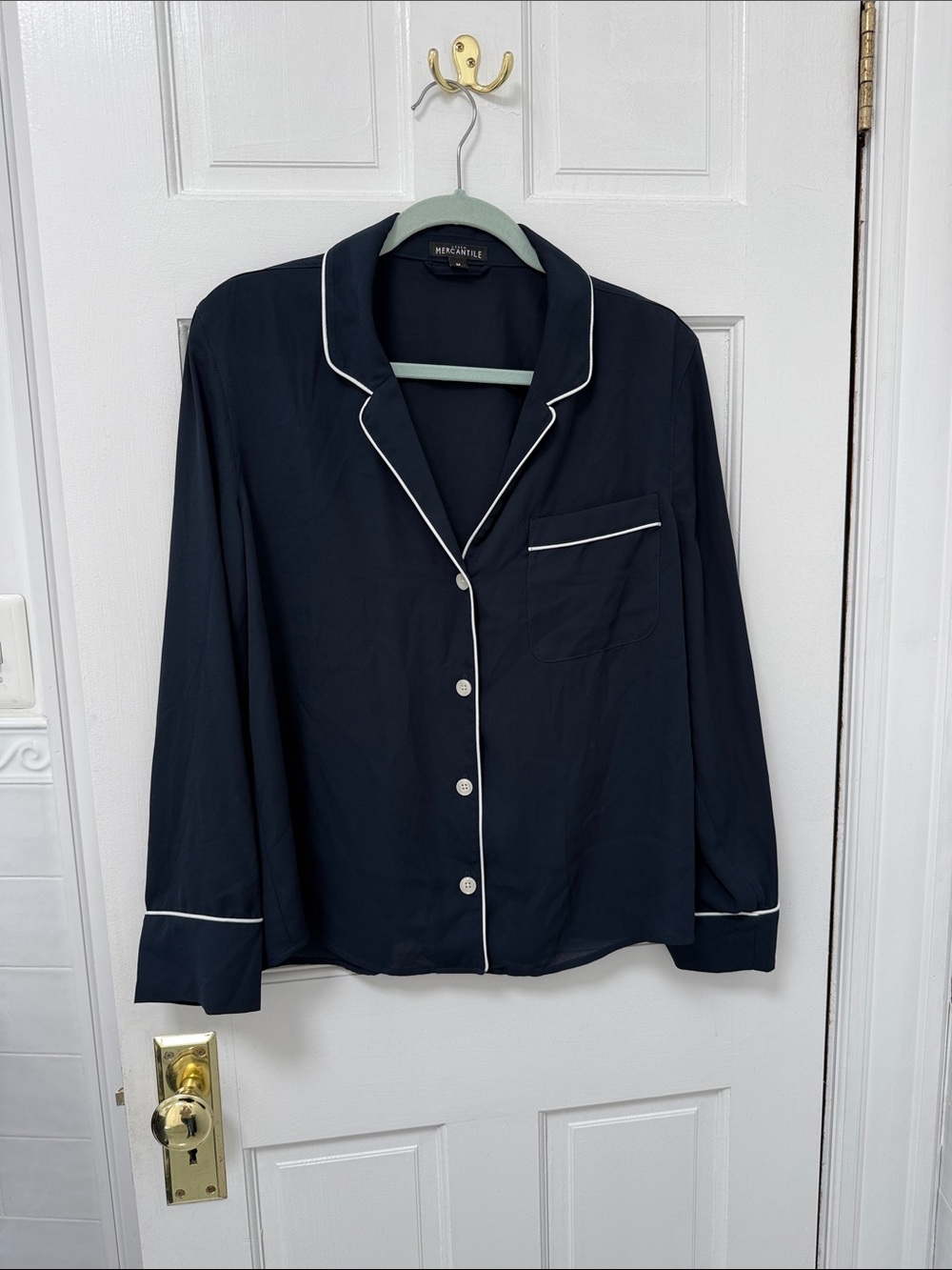 Jcrew Navy Long-Sleeve button down with White Piping